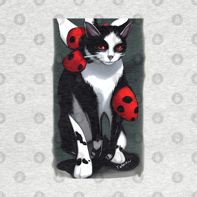 Cute Tuxedo Cat with Ladybugs Copyright TeAnne by TeAnne